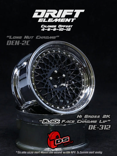 Jantes réglables Drift Element Mesh Noires/Rivets Chrome - DS racing